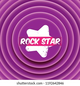 vector hipster cartoon retro label rock star on violet grunge background. Rock n roll music poster or print design template