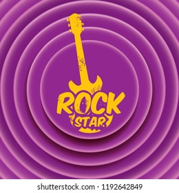 vector hipster cartoon retro label rock star on violet grunge background. Rock n roll music poster or print design template