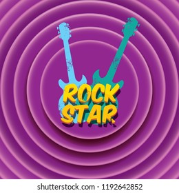 vector hipster cartoon retro label rock star on violet grunge background. Rock n roll music poster or print design template