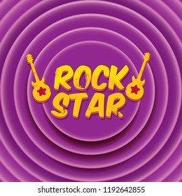 vector hipster cartoon retro label rock star on violet grunge background. Rock n roll music poster or print design template