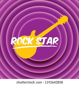 vector hipster cartoon retro label rock star on violet grunge background. Rock n roll music poster or print design template