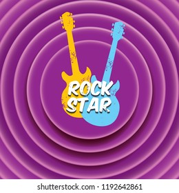 vector hipster cartoon retro label rock star on violet grunge background. Rock n roll music poster or print design template
