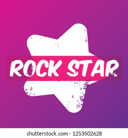 vector hipster cartoon retro label rock star on violet background. Rock n roll music poster or print design template