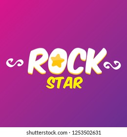vector hipster cartoon retro label rock star on violet background. Rock n roll music poster or print design template