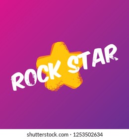 vector hipster cartoon retro label rock star on violet background. Rock n roll music poster or print design template