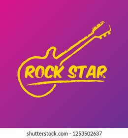 vector hipster cartoon retro label rock star on violet background. Rock n roll music poster or print design template