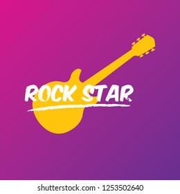 vector hipster cartoon retro label rock star on violet background. Rock n roll music poster or print design template