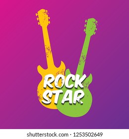 vector hipster cartoon retro label rock star on violet background. Rock n roll music poster or print design template