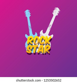 vector hipster cartoon retro label rock star on violet background. Rock n roll music poster or print design template