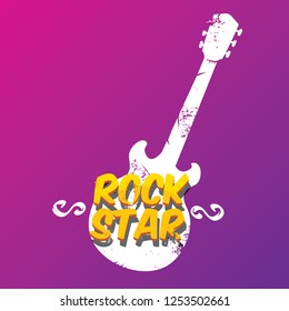 vector hipster cartoon retro label rock star on violet background. Rock n roll music poster or print design template
