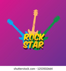 vector hipster cartoon retro label rock star on violet background. Rock n roll music poster or print design template