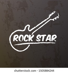 vector hipster cartoon retro label rock star on grunge grey wall background. Rock n roll music poster or print design template