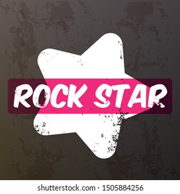 vector hipster cartoon retro label rock star on grunge grey wall background. Rock n roll music poster or print design template