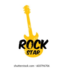 vector hipster cartoon retro label rock star. Rock n roll music icon or print design template