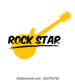 vector hipster cartoon retro label rock star. Rock n roll music icon or print design template