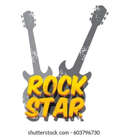 vector hipster cartoon retro label rock star. Rock n roll music icon or print design template