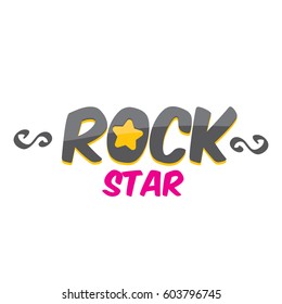 vector hipster cartoon retro label rock star. Rock n roll music icon or print design template