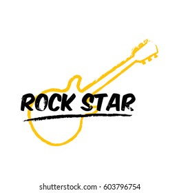 vector hipster cartoon retro label rock star. Rock n roll music icon or print design template