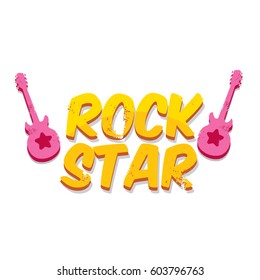 vector hipster cartoon retro label rock star. Rock n roll music icon or print design template