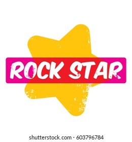 vector hipster cartoon retro label rock star. Rock n roll music icon or print design template