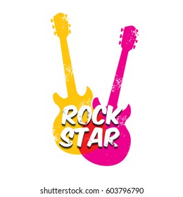 vector hipster cartoon retro label rock star. Rock n roll music icon or print design template