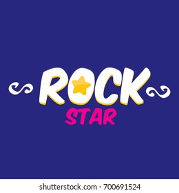 vector hipster cartoon retro label rock star. Rock n roll music icon or print design template