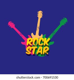 vector hipster cartoon retro label rock star. Rock n roll music icon or print design template