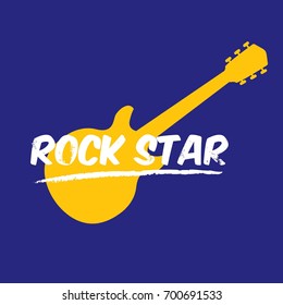 vector hipster cartoon retro label rock star. Rock n roll music icon or print design template