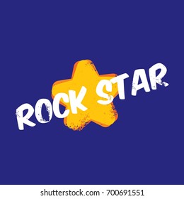 vector hipster cartoon retro label rock star. Rock n roll music icon or print design template