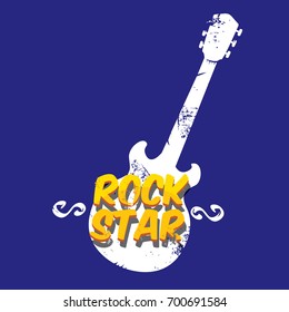 vector hipster cartoon retro label rock star. Rock n roll music icon or print design template