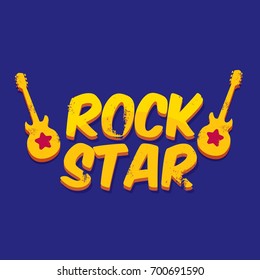 vector hipster cartoon retro label rock star. Rock n roll music icon or print design template