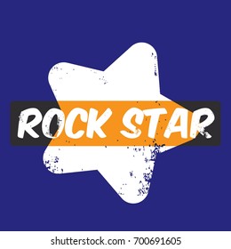 vector hipster cartoon retro label rock star. Rock n roll music icon or print design template