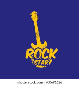 vector hipster cartoon retro label rock star. Rock n roll music icon or print design template