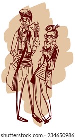 Vector Hipster character design isolated background