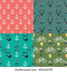 Vector Hipster Colorful Seamless Pattern set Background