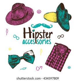 Vector hipster colorful set 3. Hipster colorful accessories in retro style on white background