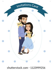 vector of hipster couple and cats on wedding invitations card.