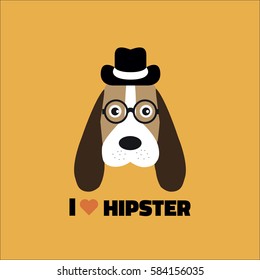 Vector hipster  Dog in a hat, glasses and bow tie.