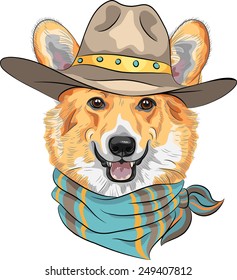 Vector Hipster dog Pembroke Welsh corgi breed  in hat and neckerchief