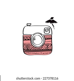 Vector hipster doodle camera icon