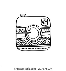 Vector hipster doodle camera icon