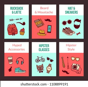 Vector hipster doodle icons card fashion templates of set illustration