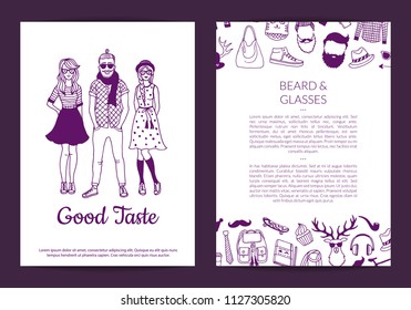 Vector hipster doodle icons card, flyer or brochure, banner and poster template illustration