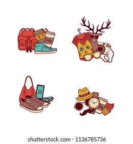 Vector hipster doodle icons of set illustration isolated on white