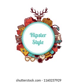 Vector hipster doodle icons under circle with place for text illustration