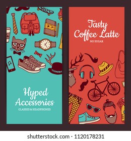 Vector hipster doodle icons vertical web banners and poster illustration