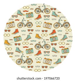 Vector Hipster Doodles Colorful  Pattern, Background 