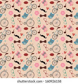 Vector Hipster Doodles Colorful Seamless Pattern, Background
