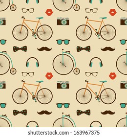 Vector Hipster Doodles Colorful Seamless Pattern, Background