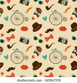 Vector Hipster Doodles Colorful Seamless Pattern, Background